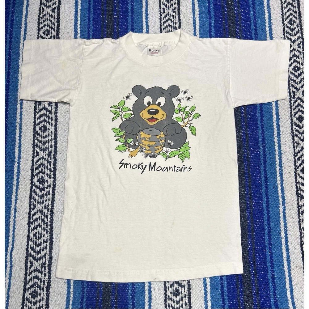 Murina Graphic T-Shirt Kids L White Animal Tales Bear Beehive Vintage USA Made